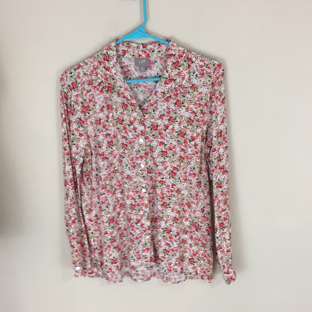 J Jill Floral Button Up Long Sleeve Top Blouse Size XS